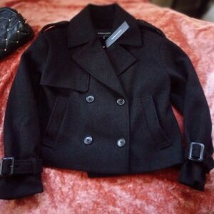 🆕 BCBG Classic Black Double-Breasted Women's Peacoat